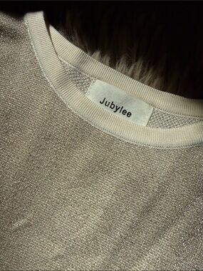 metallic beige crewneck sweater